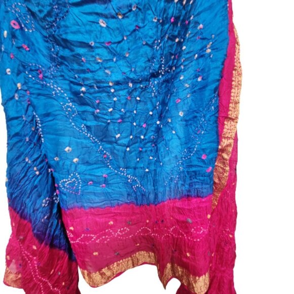 Silk Pink and Blue Scarf Silk Dupatta - Picture 2 of 8